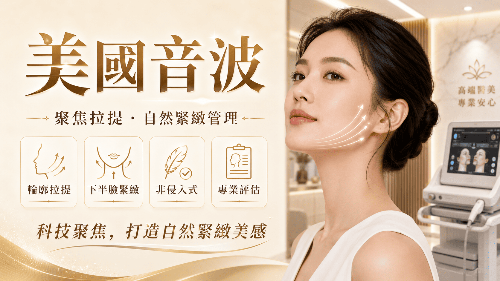 美國音波是常見的非侵入式音波拉提療程之一，常被用於臉部線條